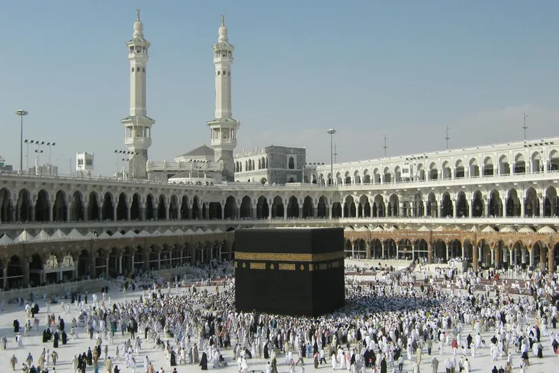 Pilgrims performing tawaf around the Kaaba, Masjid al-Haram Makkah